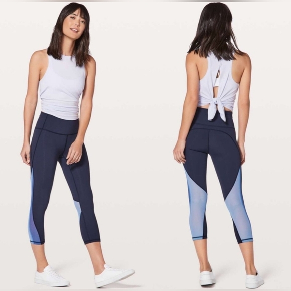 Lululemon Mix & Mesh Crop 21" Midnight In Navy Moroccan Blue/Light Horizon 4 - Picture 13 of 13